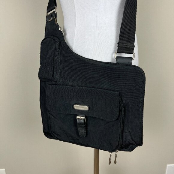 Baggallini Crossbody Bag Black Nylon Travel Organizer Medium Zipper Buckle - Picture 3 of 16